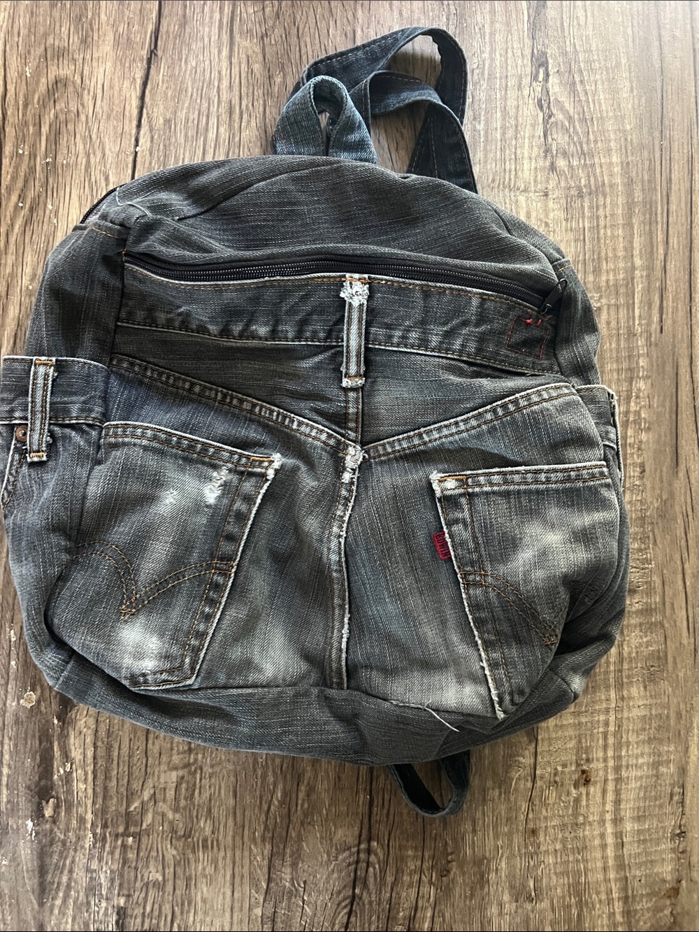 Reworked EDWIN DENIM Pocket Backpack Y2K Grunge Distressed Look.